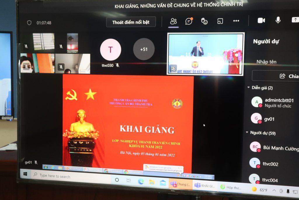 Khai giảng Lớp Bồi dưỡng Nghiệp vụ Thanh tra viên chính, Khóa 01 năm 2022