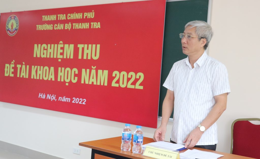Trường Cán bộ Thanh tra tổ chức nghiệm thu đề tài khoa học cấp Trường năm 2022 do ThS. Lê Ngọc Thiều làm chủ nhiệm.