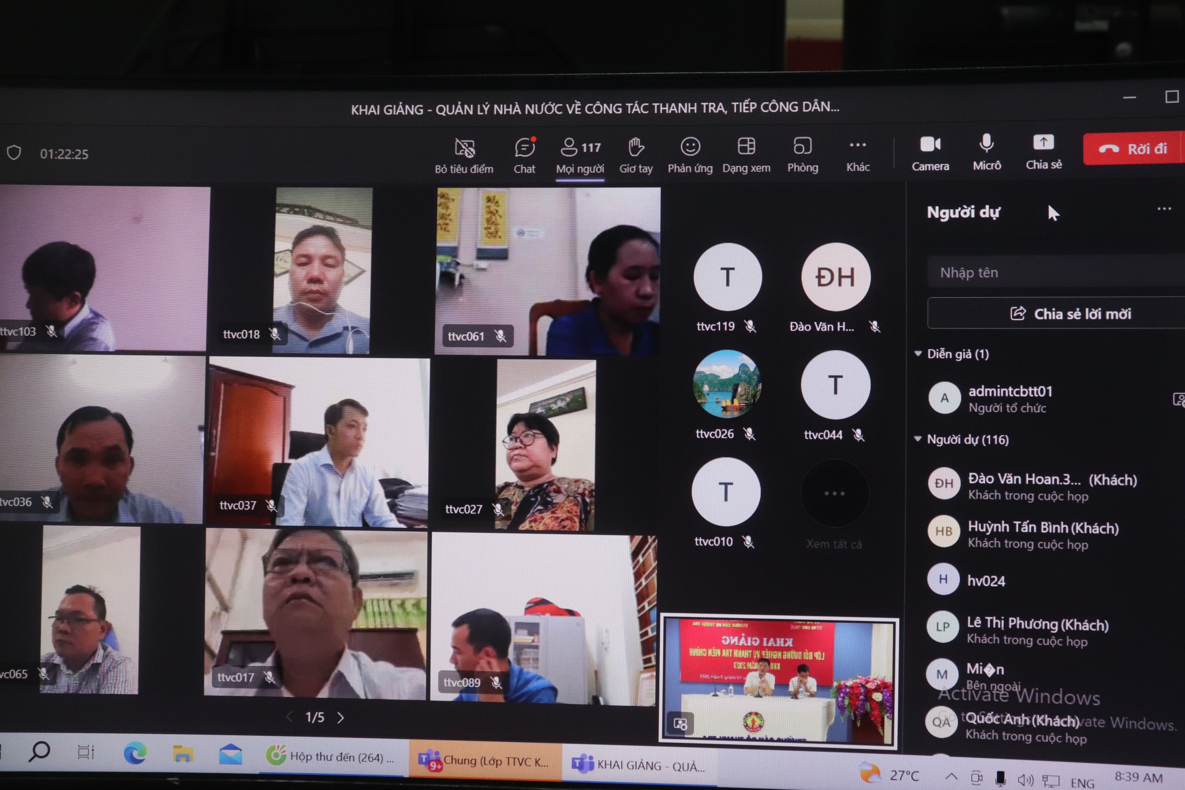 Khai giảng lớp Bồi dưỡng Nghiệp vụ thanh tra viên chính Khóa 12 năm 2023 theo hình thức trực tuyến