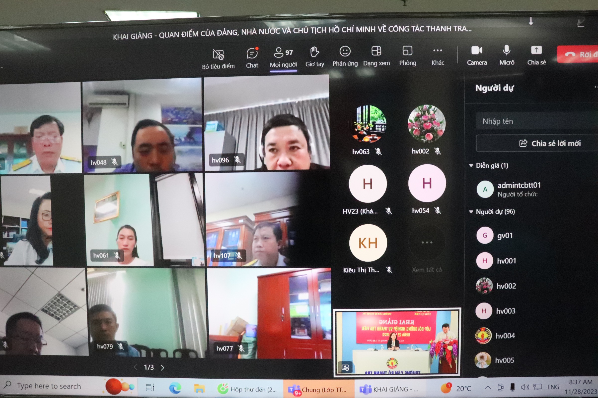 Khai giảng lớp bồi dưỡng nghiệp vụ thanh tra viên K22 năm 2023 theo hình thức trực tuyến