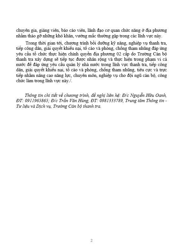 THÔNG CÁO BÁO CHÍ Lớp bồi dưỡng kỹ năng, nghiệp vụ về tiếp công dân, giải quyết khiếu nại, tố cáo đáp ứng yêu cầu chính quyền địa phương 02 cấp tại tỉnh Lâm Đồng