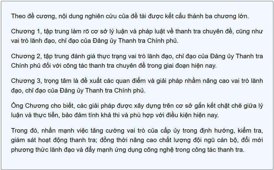 Làm rõ vai trò lãnh đạo của Đảng ủy Thanh tra Chính phủ đối với công tác thanh tra chuyên đề trong tình hình hiện nay